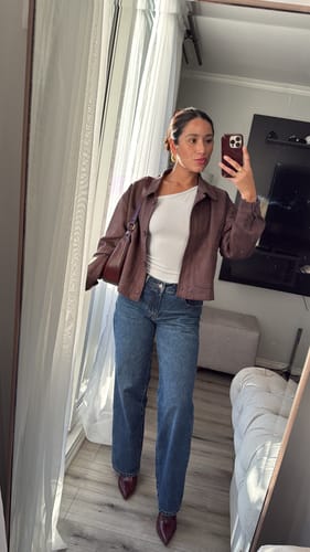 Customer photo review of CHAQUETA CAZADORA GAMUZA CAFÉ