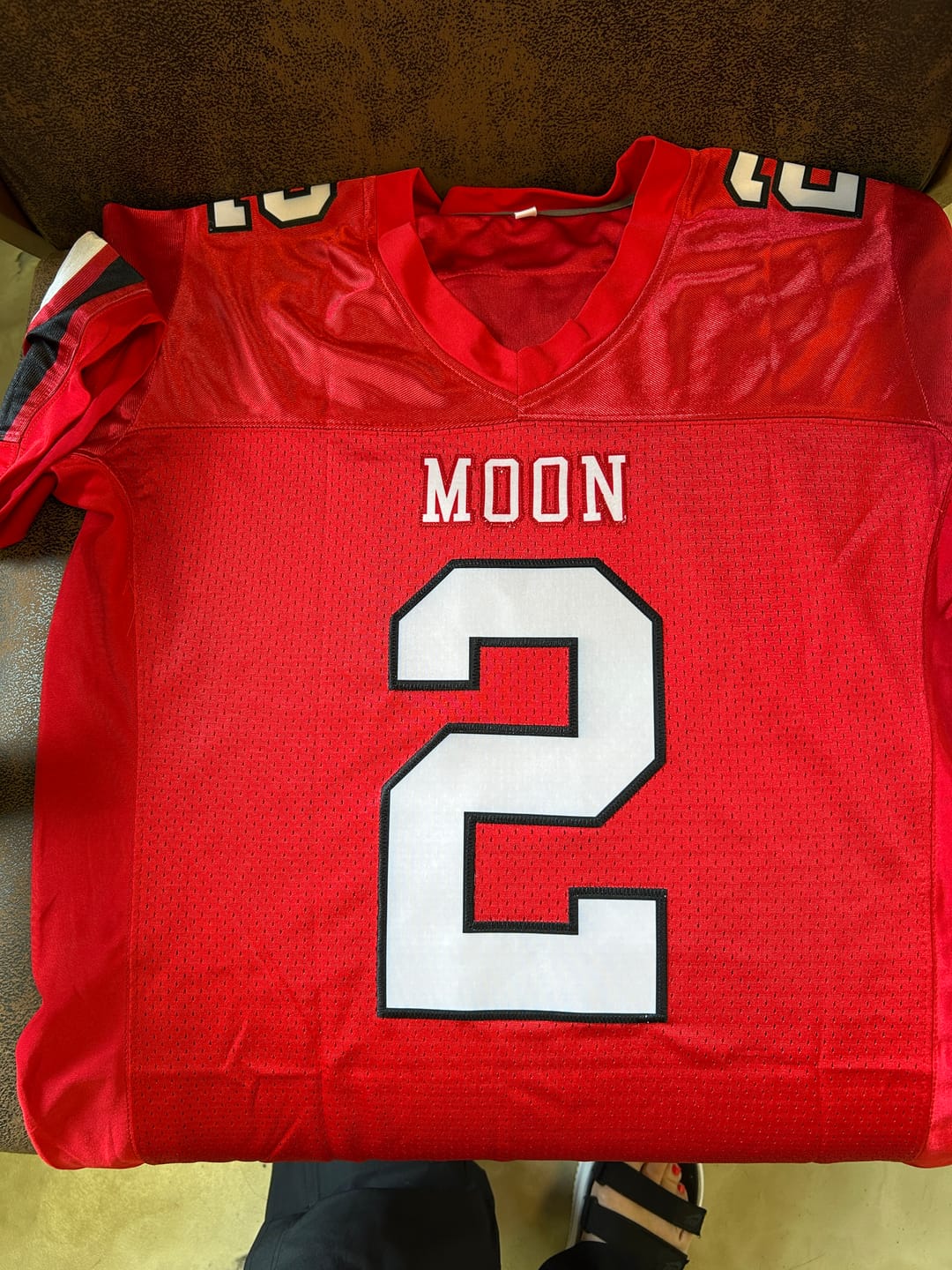 Customer photo review of Custom Red White-Black Classic Style Mesh Authentic Football Jersey