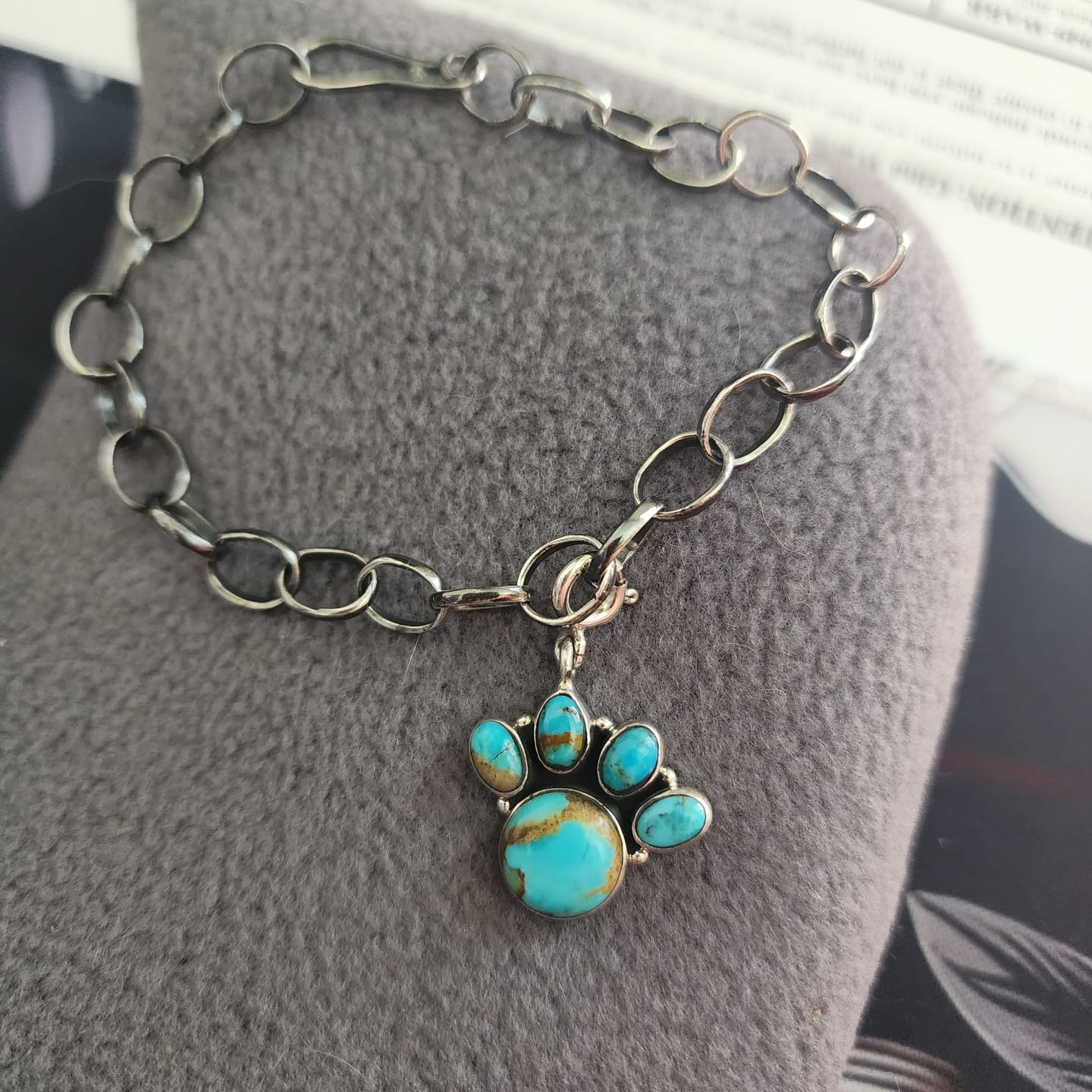 Customer photo review of Handmade Sterling Silver and Turquoise PAW Charm