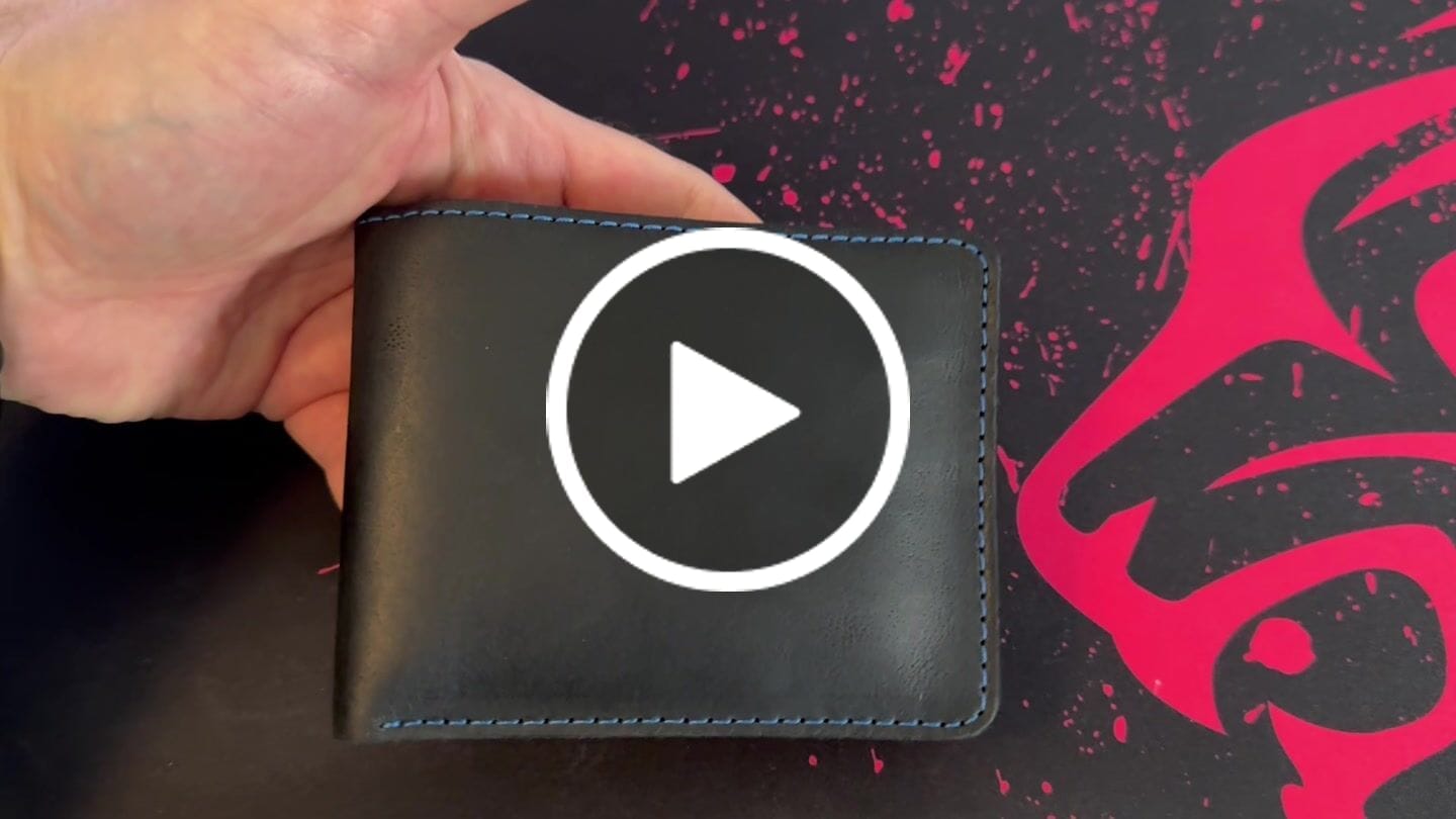 Customer video review of The Poseidon Wallet - Black Full-Grain Leather Wallet with Blue Stitching