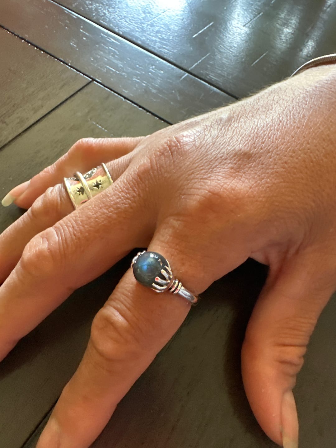 Customer photo review of Mystic Hand Labradorite Crystal Ball Ring