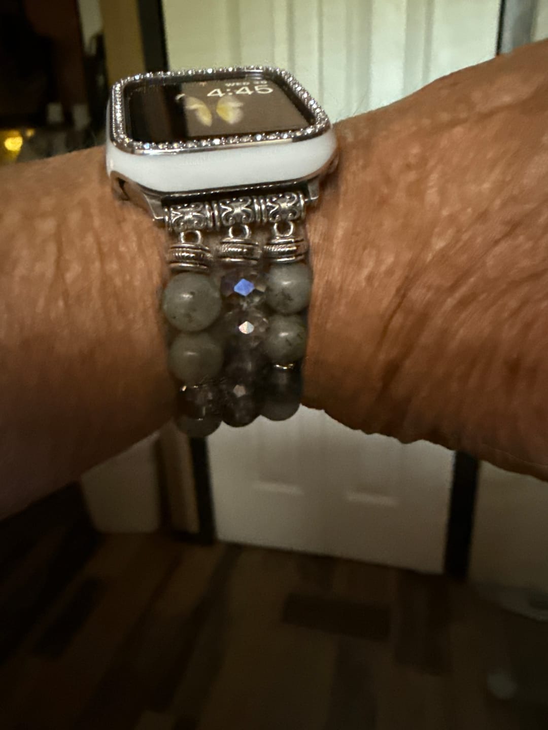 Customer photo review of Agate Crystal Stretch Apple Watch Strap