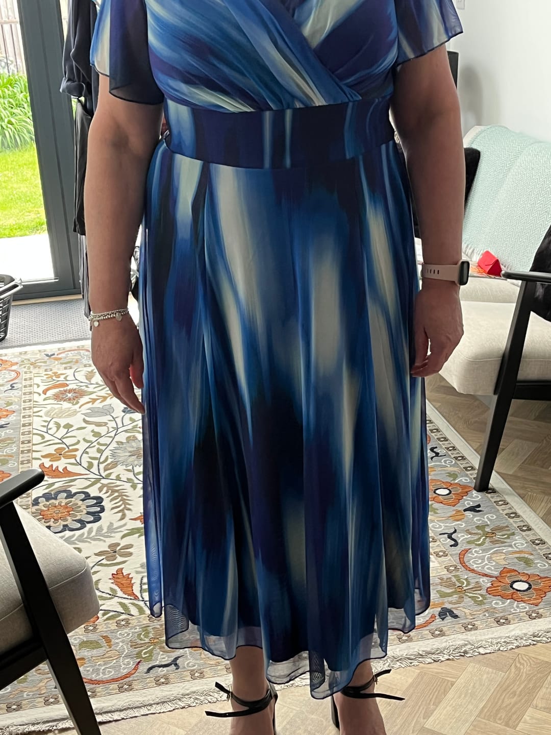 Customer photo review of Victoria Blue Ikat Angel Sleeve Mesh Long Midi Dress
