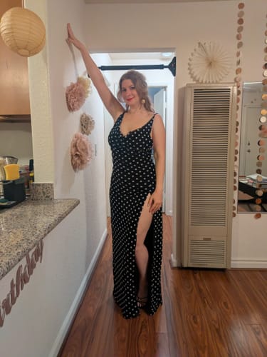 Customer photo review of Polka Dot Cowl Neck Maxi Dress