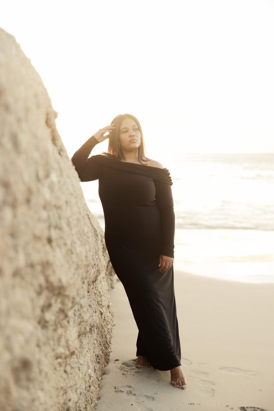 Customer photo review of Black Bardot Sculpted Dress with Long Sleeves