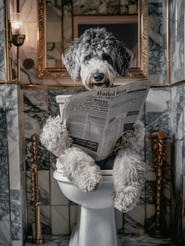 Customer photo review of Aussiedoodle Dog On The Toilet Reading Newspaper Picture