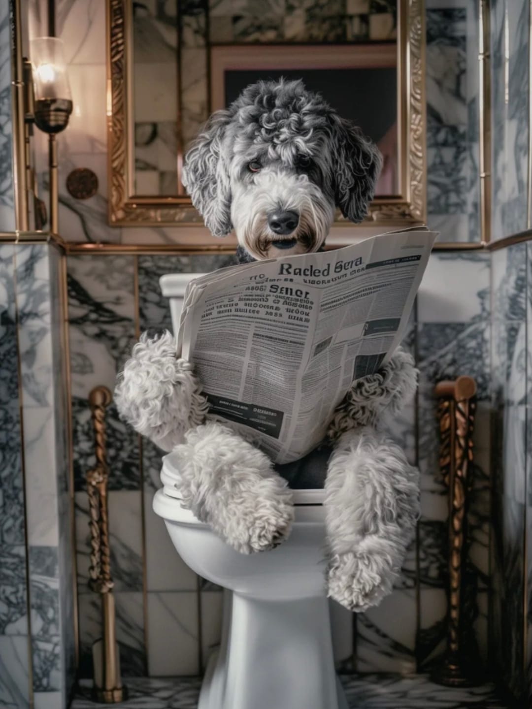 Customer photo review of Aussiedoodle Dog On The Toilet Reading Newspaper Canvas Wall Art For Bathroom