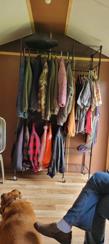 Customer photo review of Raybee Heavy Duty Portable Closet, Wire Garment Rack on wheels, Adjustable Hanging Clothes Rack, For Bedroom