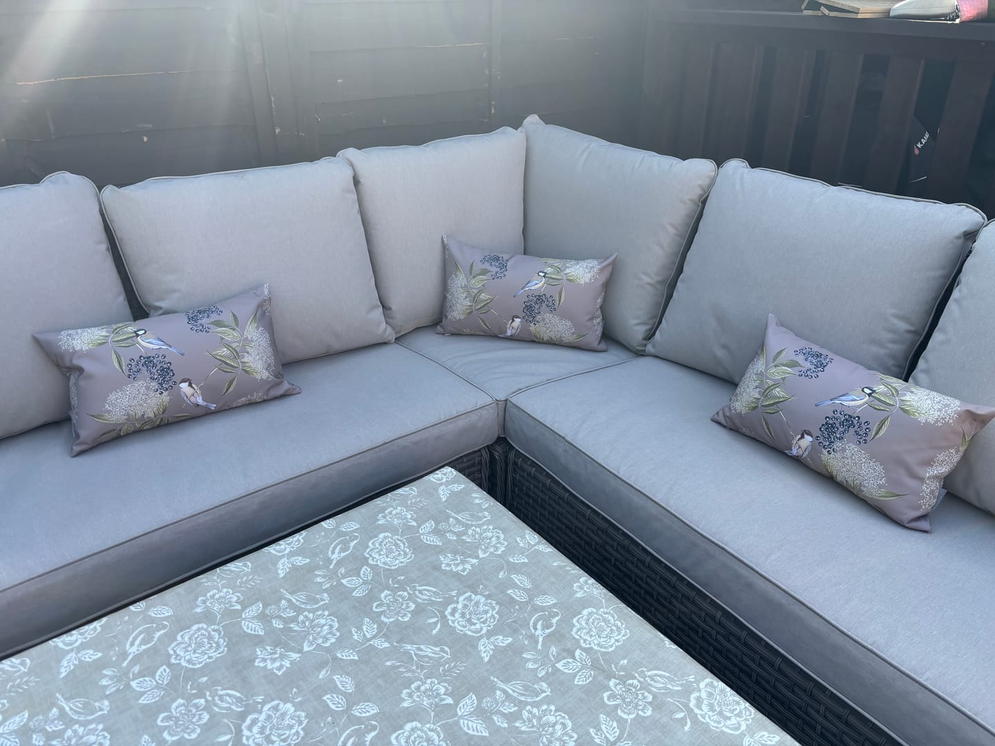 Customer photo review of Outdoor Garden Waterproof Rectangle Cushion - Birds On Elderflower