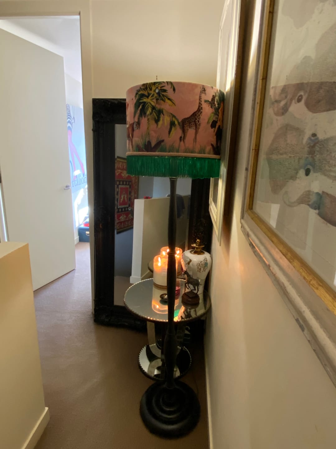 Customer photo review of Jungle Walk Pink Fringed Drum Lampshade