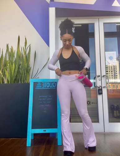 Customer photo review of Light Pink V-Waist Flare Scrunch Butt Pants