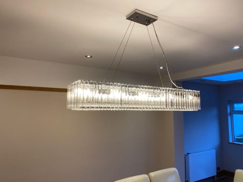 Customer photo review of 10-Light Crystal Rectangle Island Chandelier