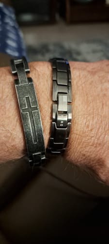 Customer photo review of Armor Of God Bracelet Set: Lord's Prayer Bracelet & Body Armor Titanium Magnetic Bracelet Set: Helps Pair Veterans With A Service Dog Or Shelter Dog