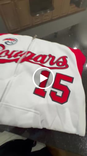 Customer video review of Custom Stitched White Red-Black Raglan Sleeves Sports Full-Zip Sweatshirt Hoodie