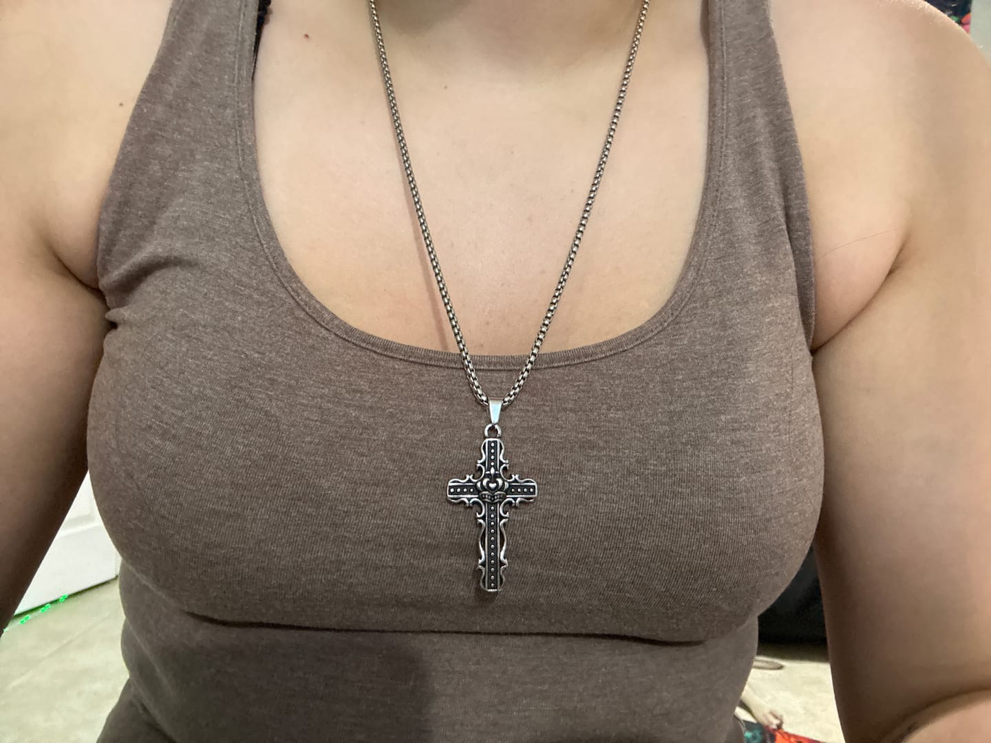 Customer photo review of Ember Cross Necklace
