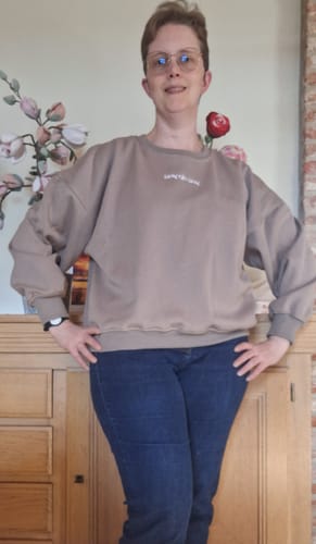 Customer photo review of You Do You Sweater Taupe