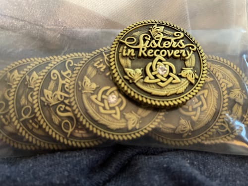Customer photo review of Sisters in Recovery Specialty AA/NA Medallion - Bronze with Crystal