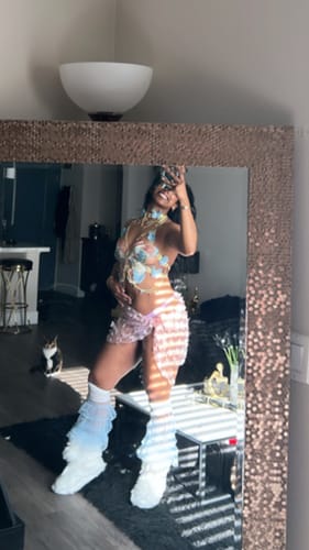 Customer photo review of Butterfly embroidery metal chain halter top with choker