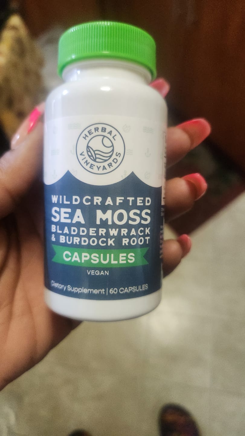 Customer photo review of ORGANIC SEA MOSS, BLADDERWRACK & BURDOCK ROOT VEGETABLE CAPSULES (1500 MG) - 60 Capsules