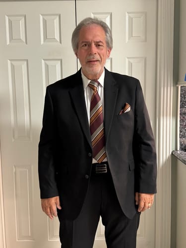 Customer photo review of Classic Burgundy Striped Tie Pocket Square Cufflinks Set