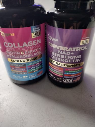 Customer photo review of Radiant Revival Bundle: Cosmic Collagen Beauty Complex 64,000MCG & Revitalize Resveratrol 21,000MG