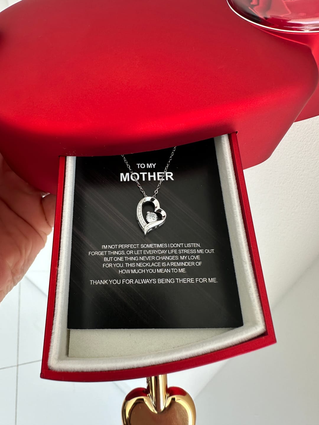 Customer photo review of 14K White Gold Necklace – Real Rose Gift Box – To My Mother