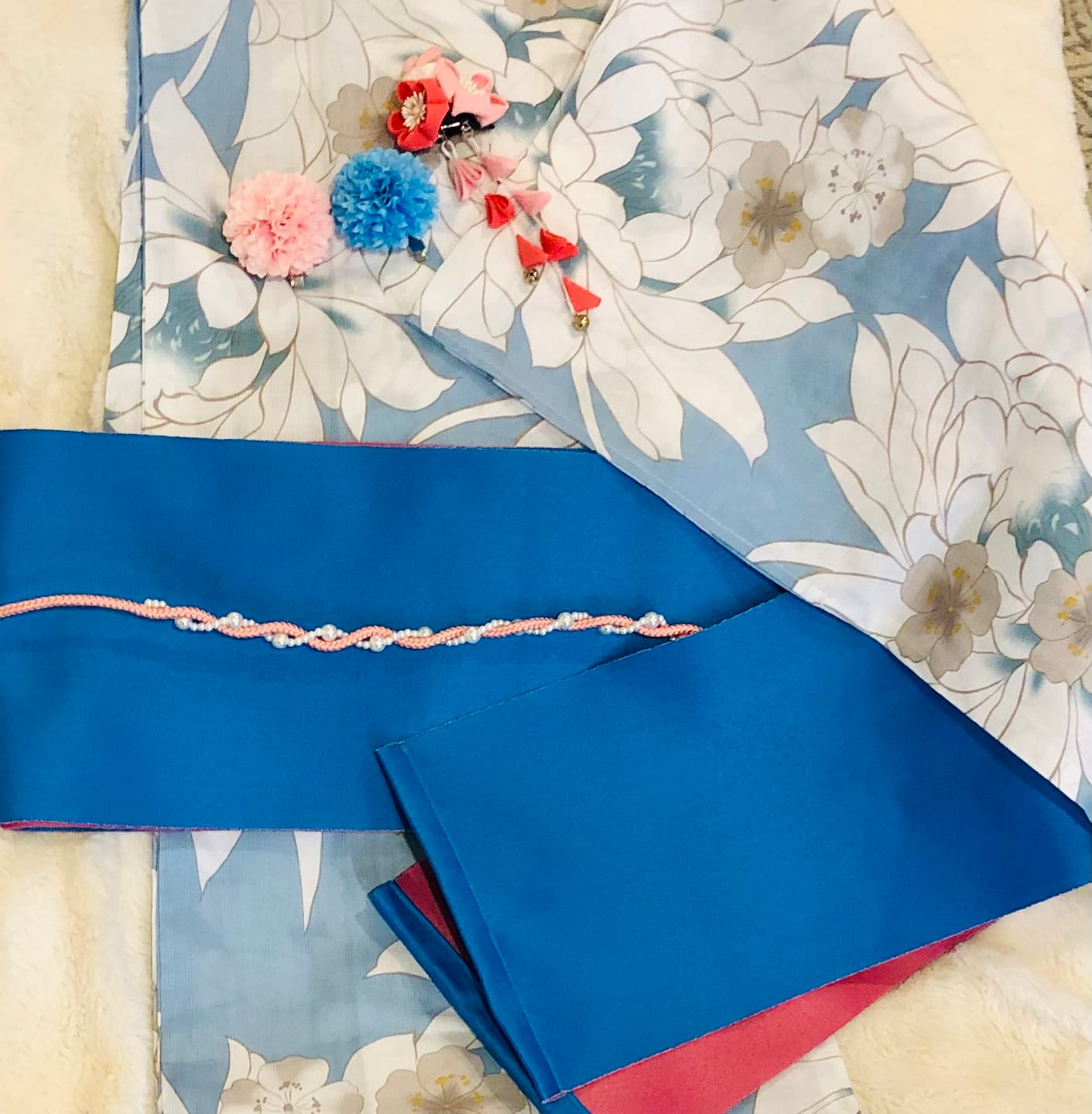 Customer photo review of Flat Obi Belt - Blue and Pink