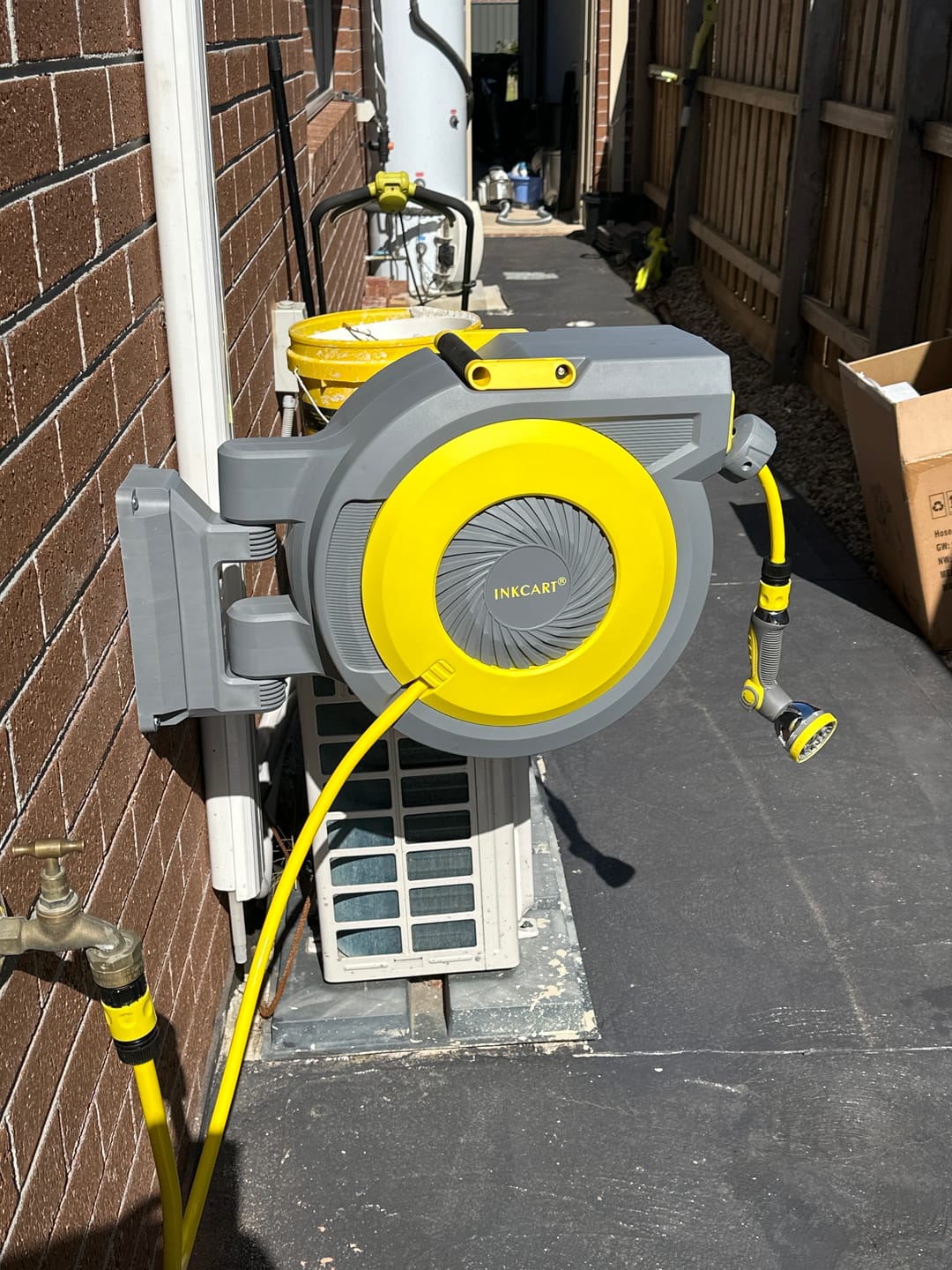 Customer photo review of 30m Retractable Garden Hose Reel.. Fully Installed