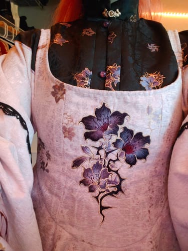 Customer photo review of Bouquet in the Mirror 镜中花 Modern Ming Neo Chinese Liling Standing Collar Top & Flared Dress Set