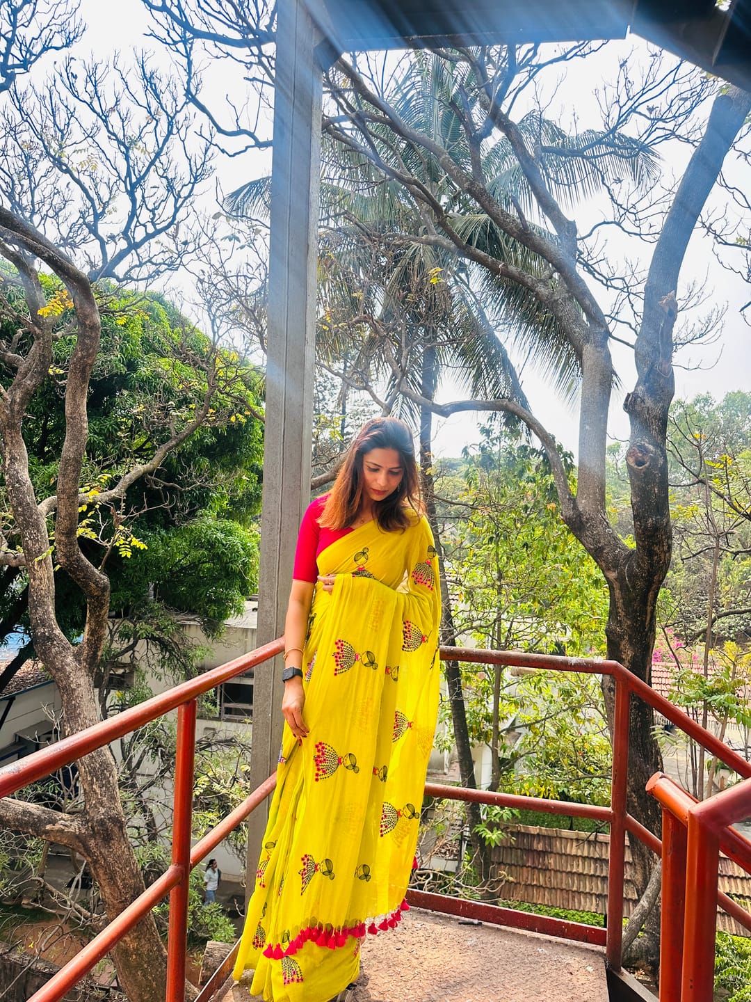 Customer photo review of Green Embroidery Mulmul Cotton Saree