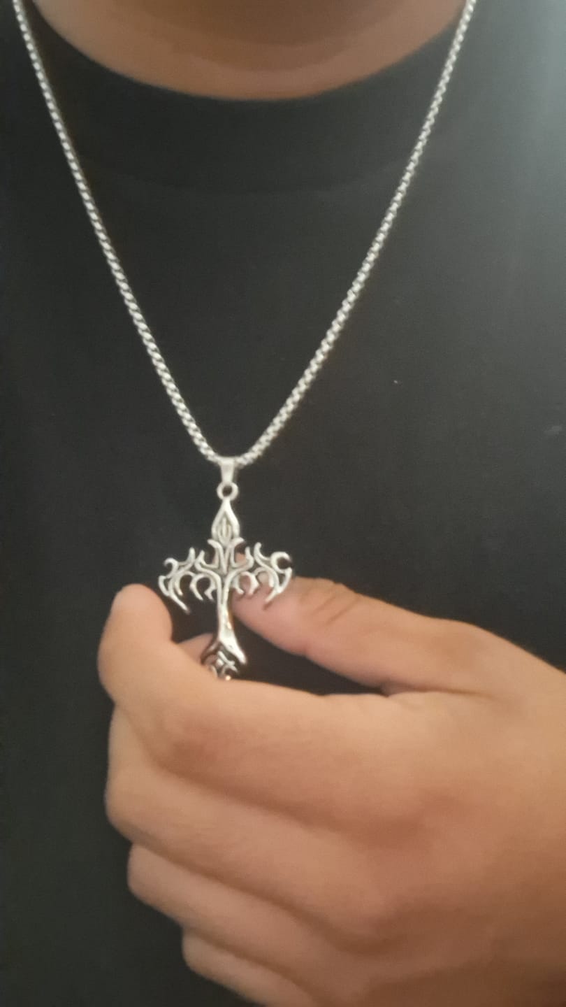 Customer photo review of Flame Cross Necklace