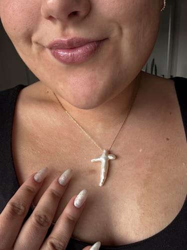 Customer photo review of Pearl Cross Necklace