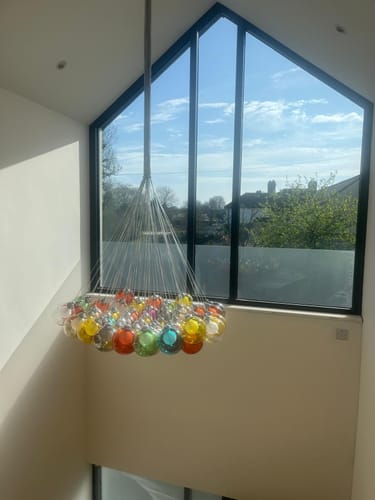 Customer photo review of Cluster Glass Ball Pendant Lights with Multi-Color Globes