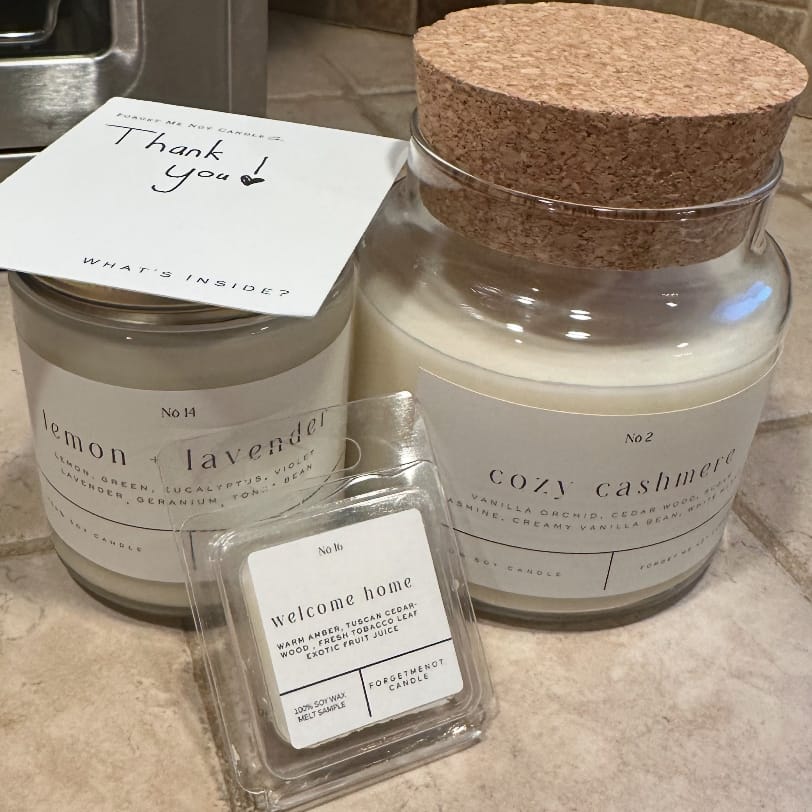 Customer photo review of Cozy Cashmere 22 oz Glass Candle