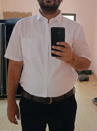 Customer photo review of Royalty - 100% Cotton Dobby Formal White Shirt For Men | Uathayam