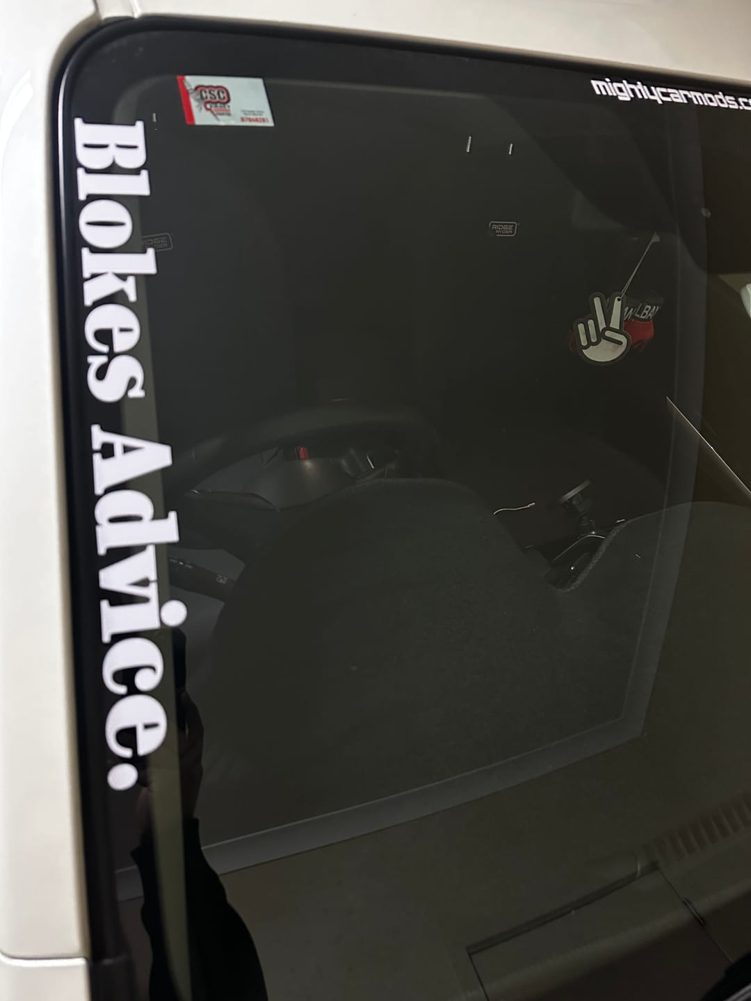 Customer photo review of Blokes Advice Sticker - White