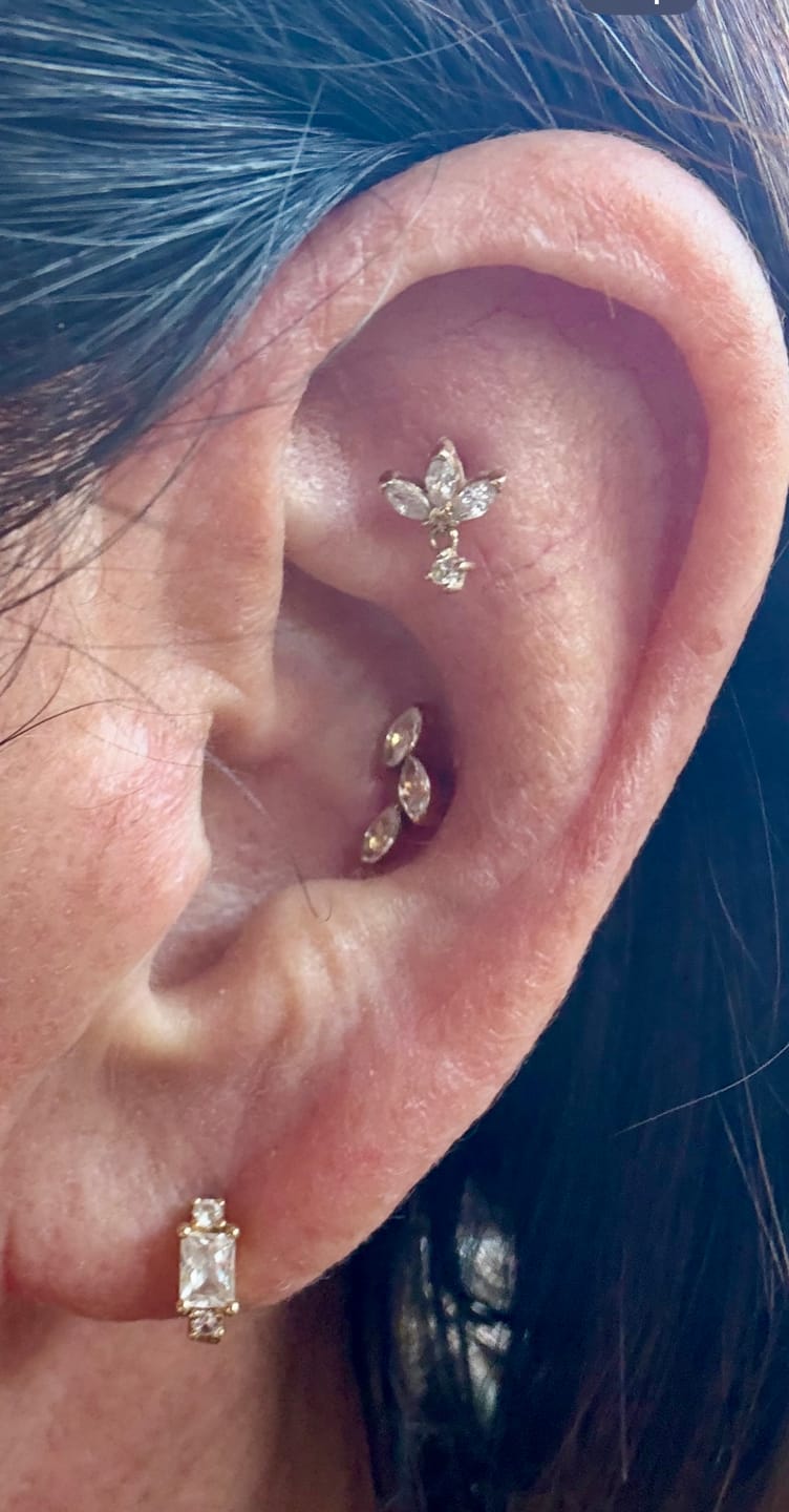 Customer photo review of Stacked Crystal Huggie Hoop