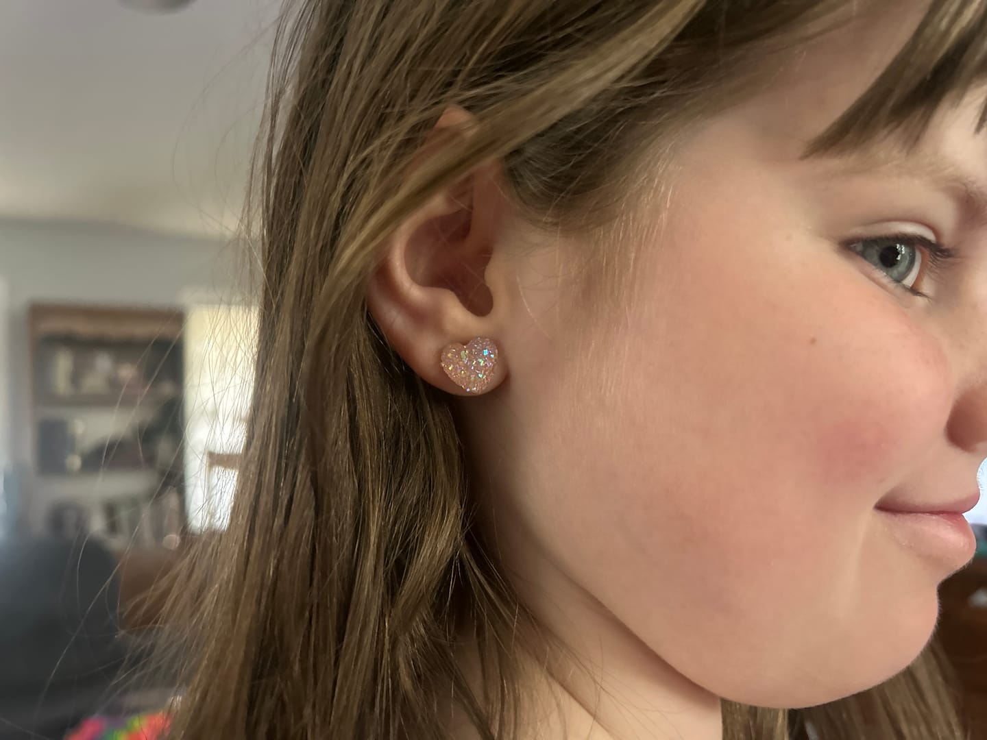 Customer photo review of Faux Druzy Heart Studs Hypoallergenic Earrings for Sensitive Ears Made with Plastic Posts