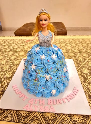 Customer photo review of Blue Barbie Doll Cake
