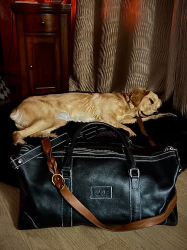 Customer photo review of The Shield Duffle- Black Full-Grain Leather Duffle Bag Made in Canada