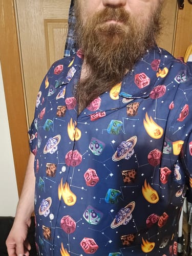 Customer photo review of Space DND Dice Planets Button Up Shirt