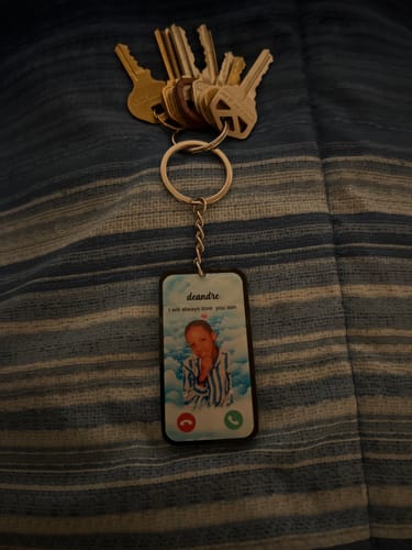 Customer photo review of The Call I Wish Memorial Sympathy Gift - Photo Inserted Different On 2 Sides Personalized Keychain