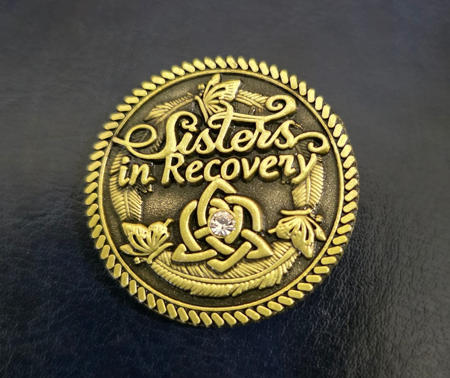 Customer photo review of Sisters in Recovery Specialty AA/NA Medallion - Bronze with Crystal