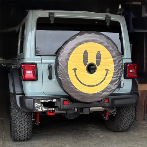 Customer photo review of Smiley Face Spare Tire Cover for Jeep, RV, Camper, Bronco, & More