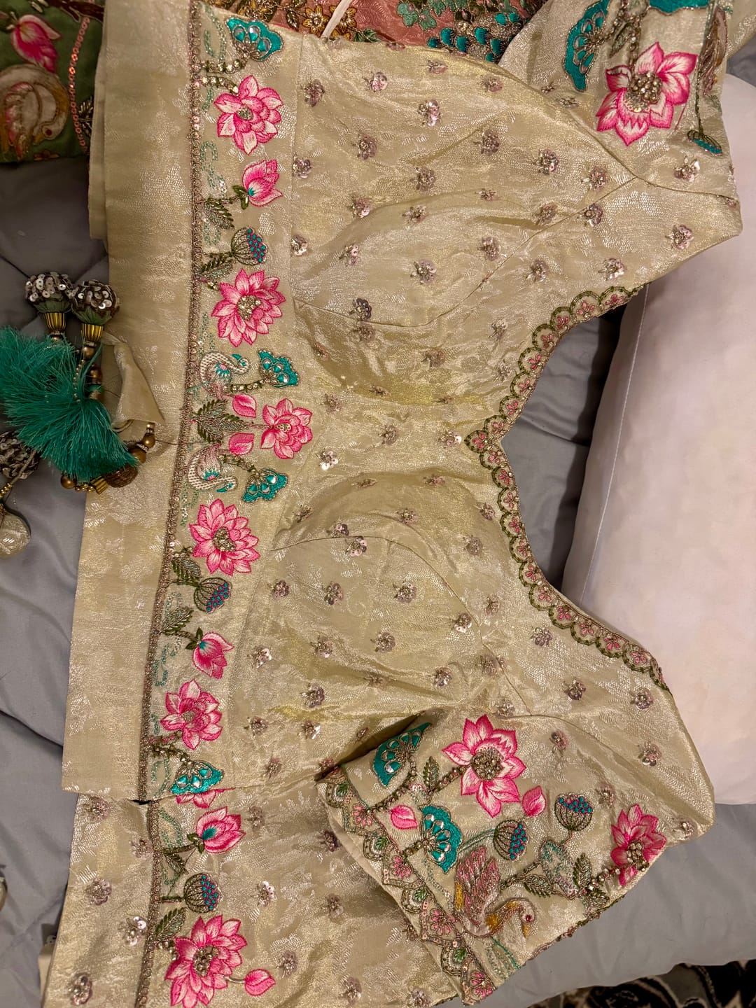 Customer photo review of Blue & Pink Viscose Tissue Silk Lehenga Choli with Stunning Floral Embroidery & Sequins Design