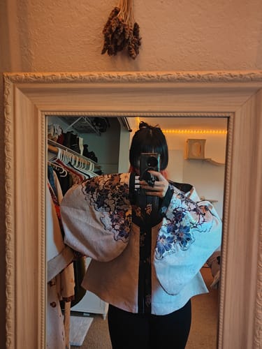 Customer photo review of Bouquet in the Mirror 镜中花 Modern Ming Neo Chinese Liling Standing Collar Top & Flared Dress Set