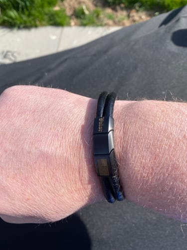 Customer photo review of Knights Valor Leather Morse Code Bracelet: Helps Pair Veterans With A Service Dog Or Shelter Dog
