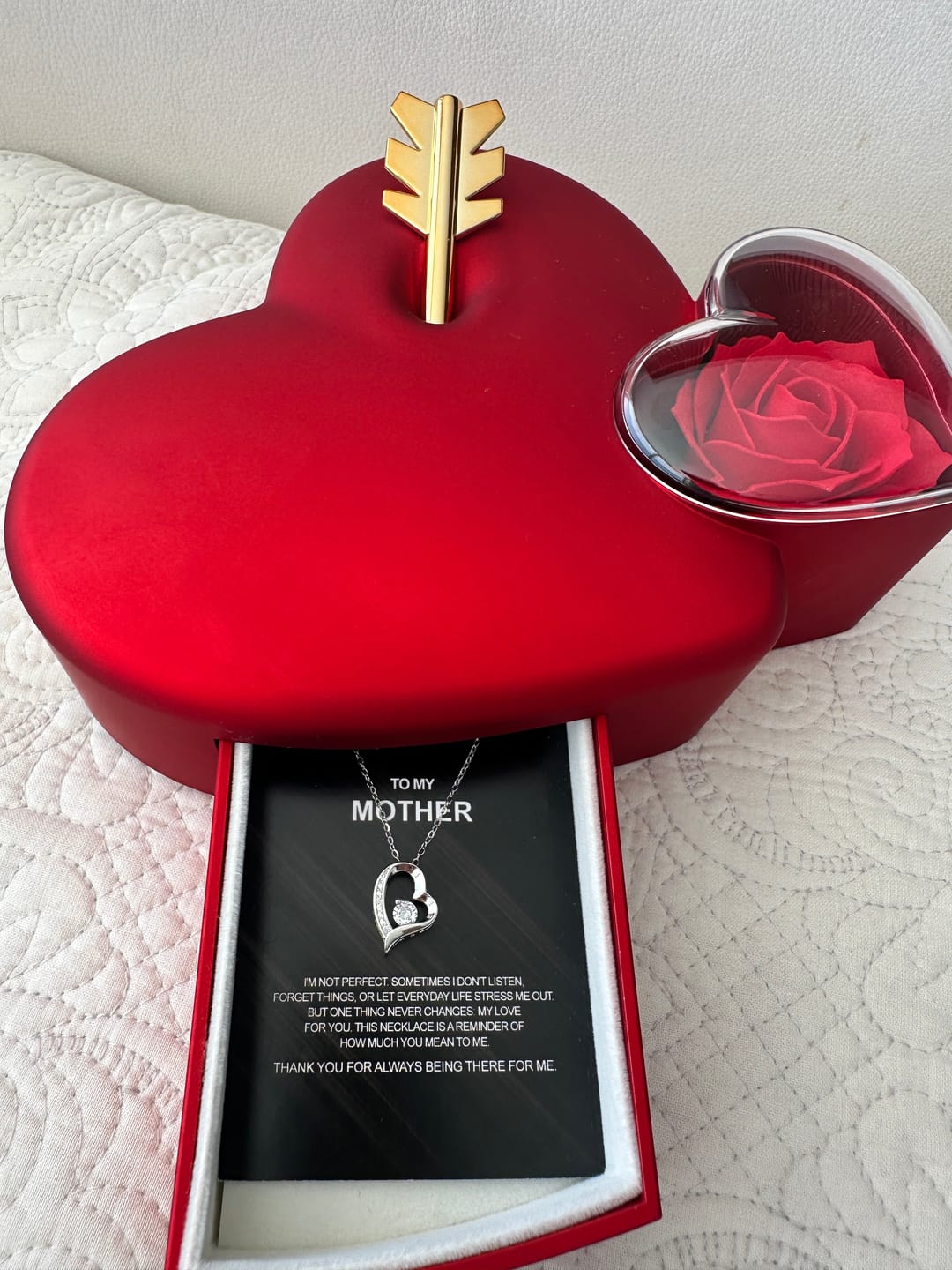 Customer photo review of 14K White Gold Necklace – Real Rose Gift Box – To My Mother