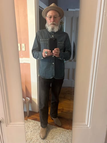 Customer photo review of Wabash Striped Indigo Band Collar Workshirt