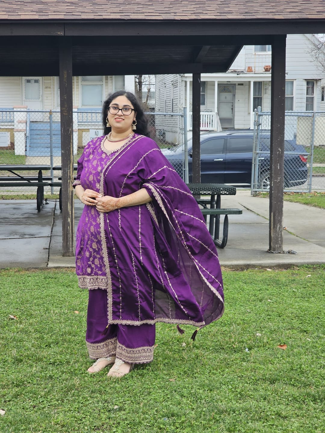 Customer photo review of Royal Wedding Wear Purple Color Heavy Embroidery Worked Stitched Shalwar Kameez Plazzo Suits